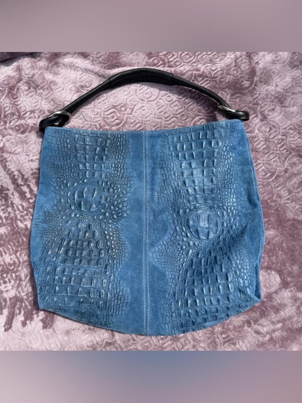 Genuine Leather Blue Suede Croc Borse In Pelle Made in Italy Blue Handbag